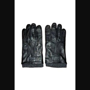 Ted Baker London Black Leather Wool Cashmere Cold Weather Smart Gloves New M/L